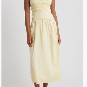Buttermilk Yellow Smocked Bodice Midi Dress